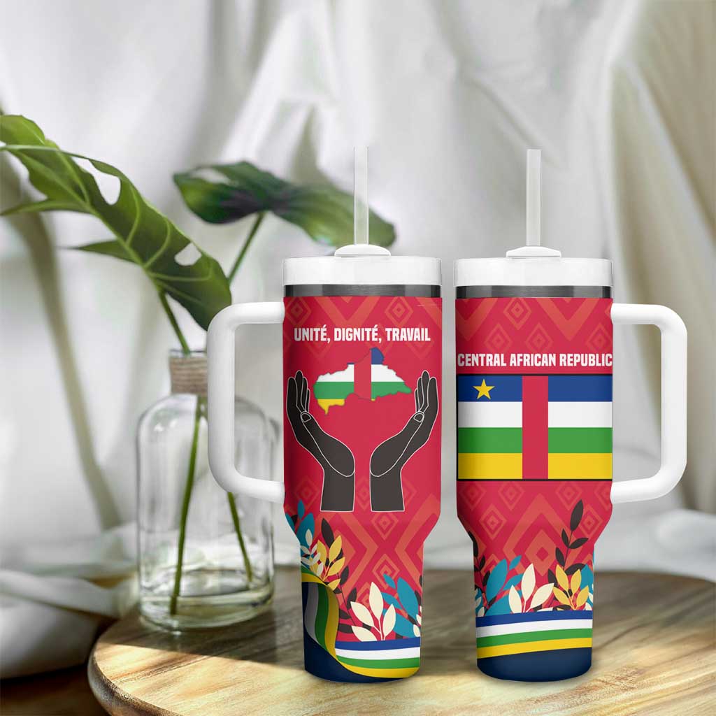 Central African Republic Tumbler With Handle Red Blue Green Tribal Design TS04