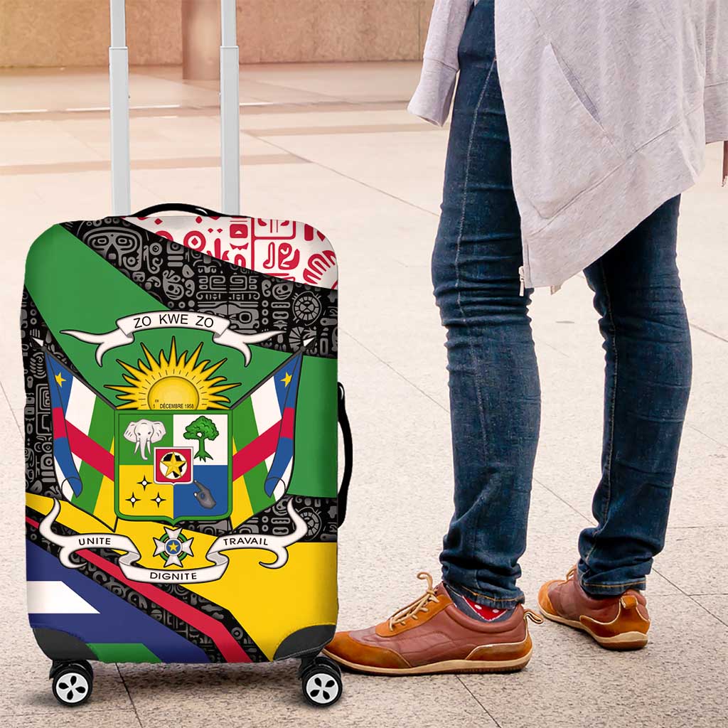 Central African Republic Luggage Cover with Multicolor Tribal Design and National Emblem TS04