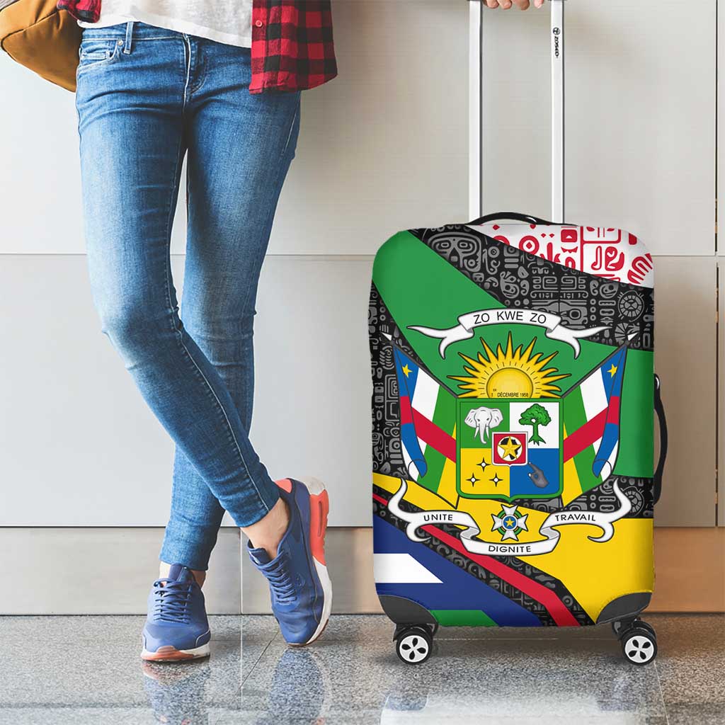 Central African Republic Luggage Cover with Multicolor Tribal Design and National Emblem TS04
