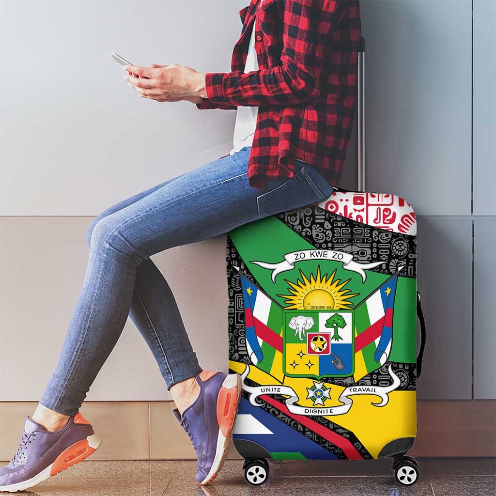 Central African Republic Luggage Cover with Multicolor Tribal Design and National Emblem TS04