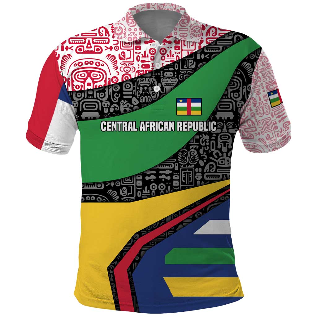 Central African Republic Polo Shirt with Multicolor Tribal Design and National Emblem TS04