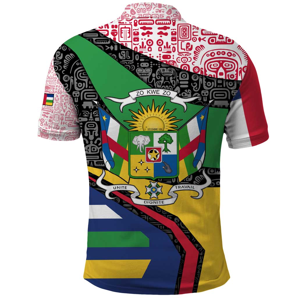 Central African Republic Polo Shirt with Multicolor Tribal Design and National Emblem TS04