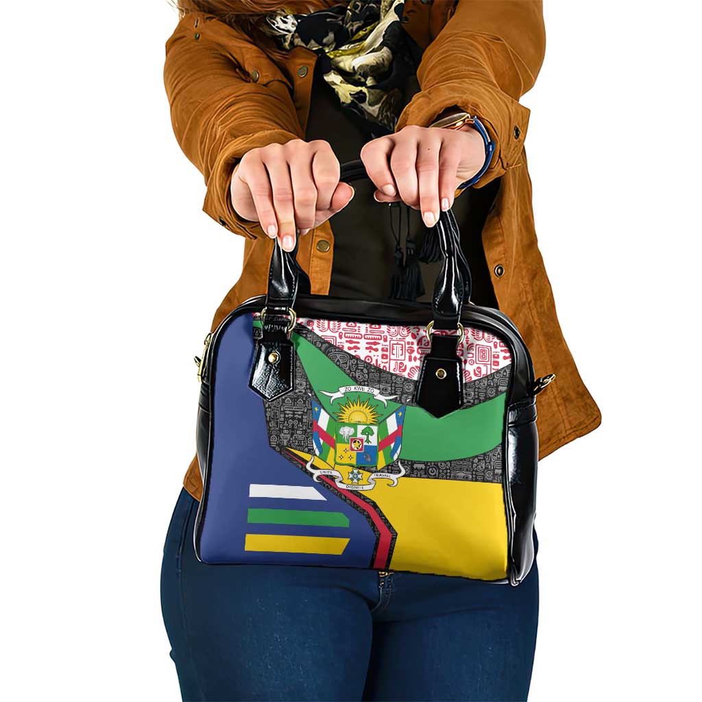 Central African Republic Shoulder Handbag with Multicolor Tribal Design and National Emblem TS04
