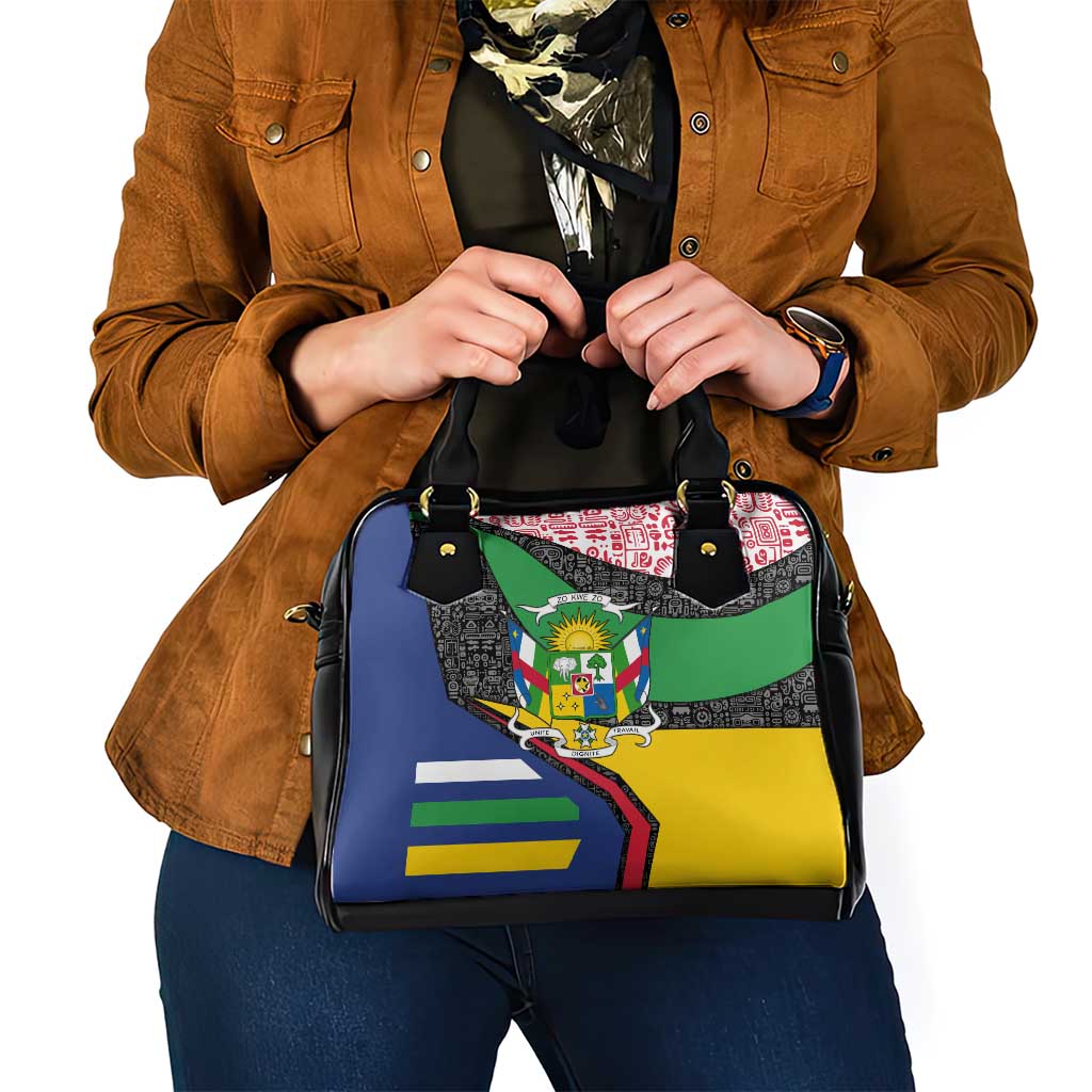 Central African Republic Shoulder Handbag with Multicolor Tribal Design and National Emblem TS04