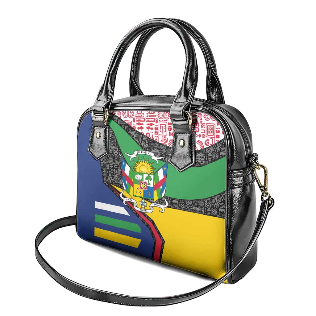 Central African Republic Shoulder Handbag with Multicolor Tribal Design and National Emblem TS04