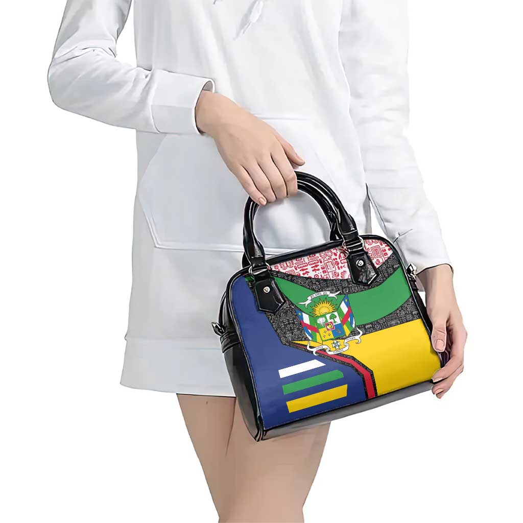 Central African Republic Shoulder Handbag with Multicolor Tribal Design and National Emblem TS04