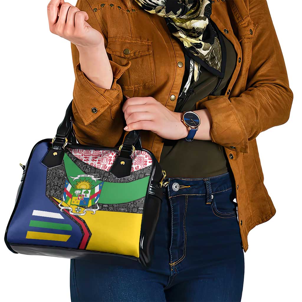 Central African Republic Shoulder Handbag with Multicolor Tribal Design and National Emblem TS04