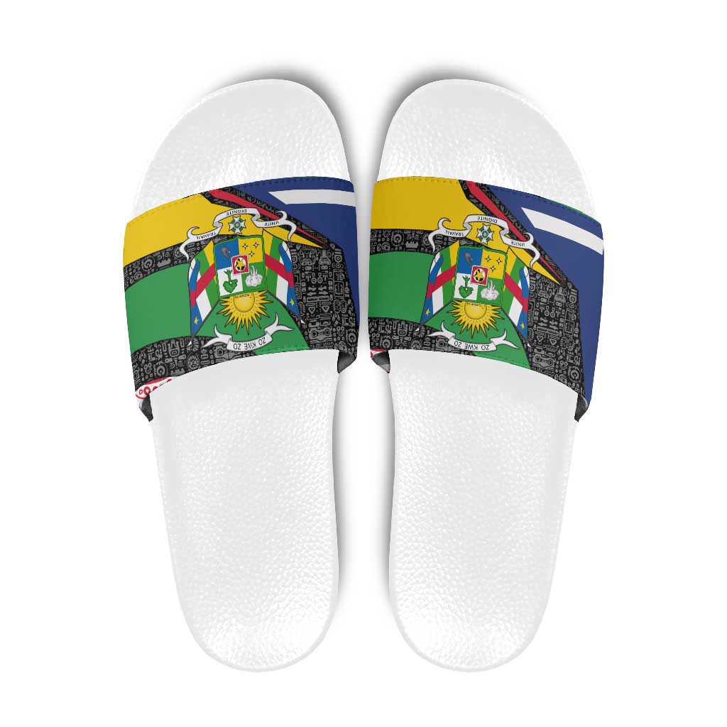 Central African Republic Slide Sandals with Multicolor Tribal Design and National Emblem TS04