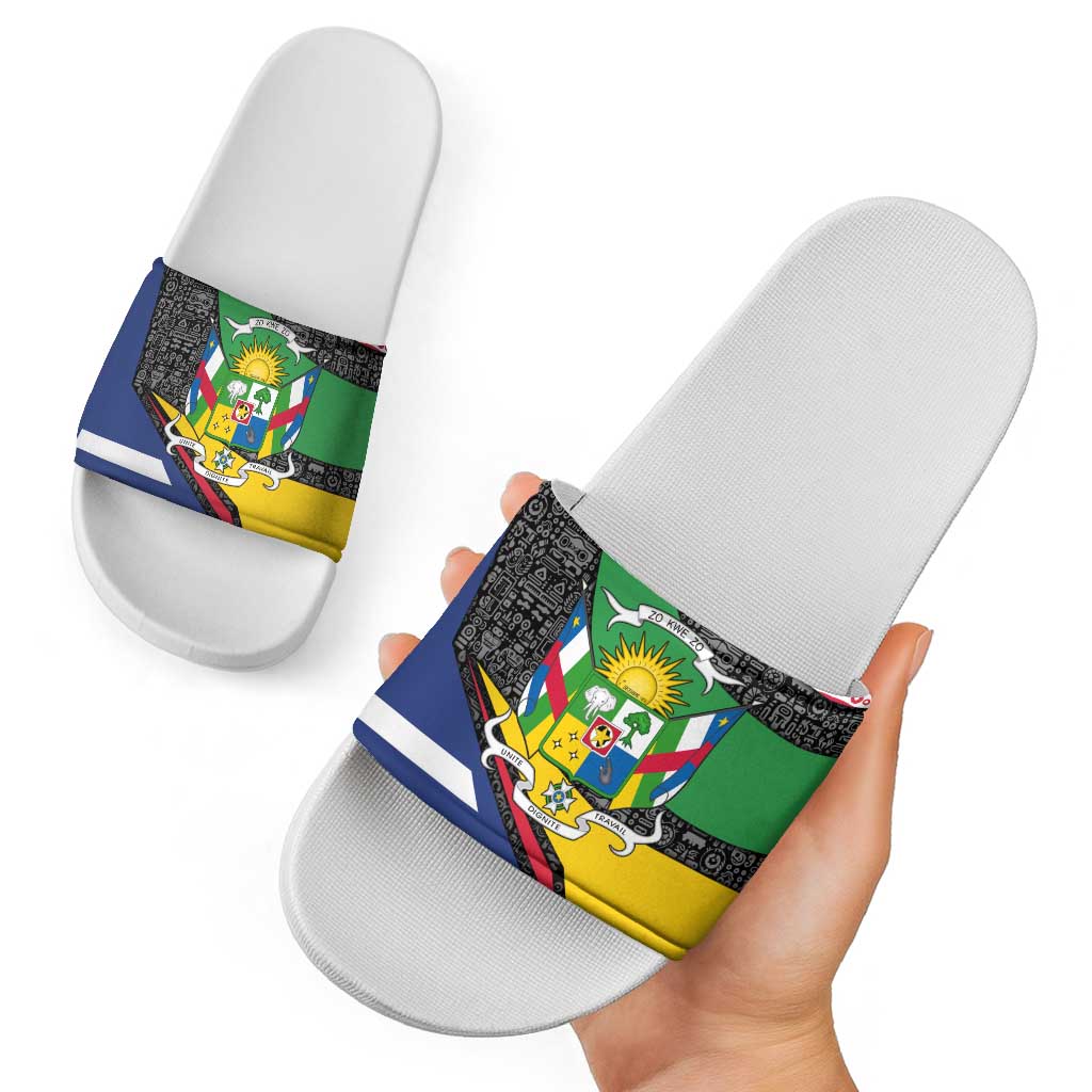 Central African Republic Slide Sandals with Multicolor Tribal Design and National Emblem TS04