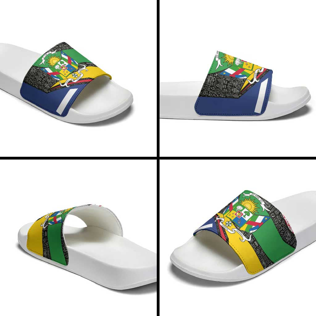 Central African Republic Slide Sandals with Multicolor Tribal Design and National Emblem TS04