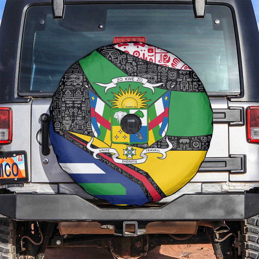 Central African Republic Spare Tire Cover with Multicolor Tribal Design and National Emblem TS04