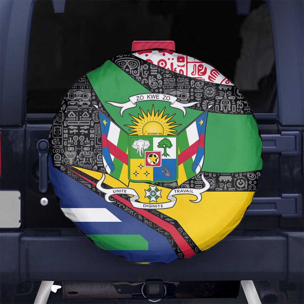 Central African Republic Spare Tire Cover with Multicolor Tribal Design and National Emblem TS04