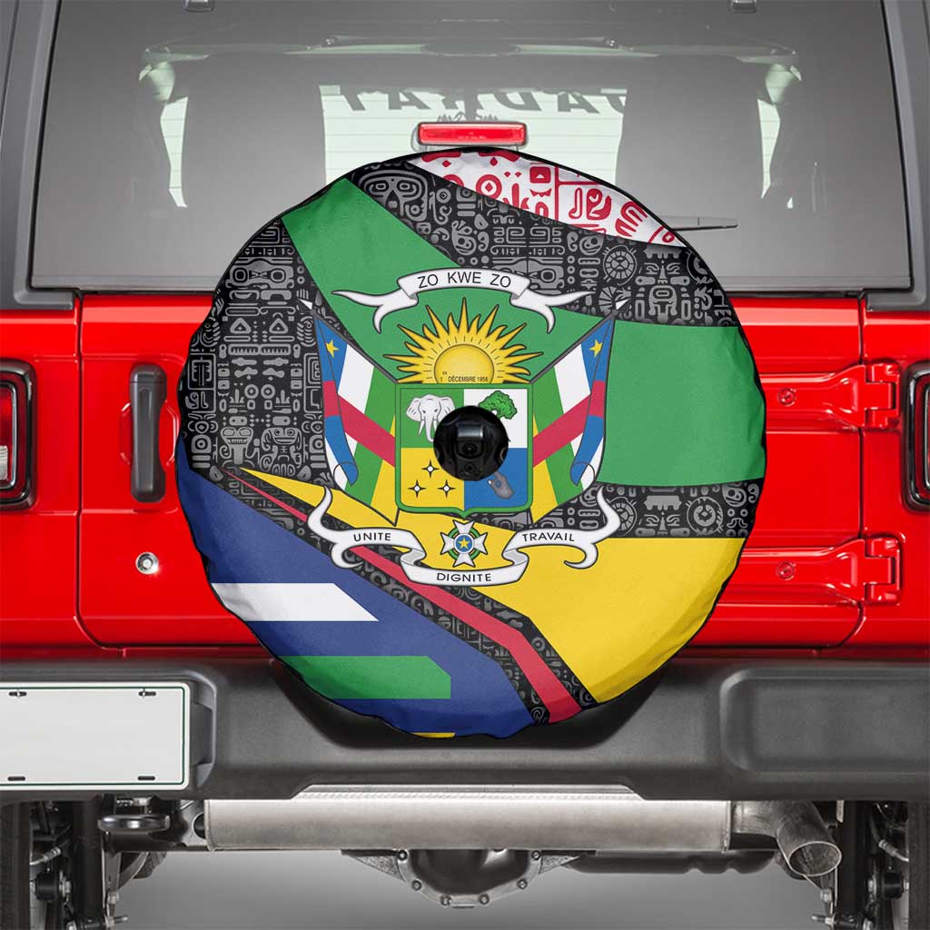 Central African Republic Spare Tire Cover with Multicolor Tribal Design and National Emblem TS04