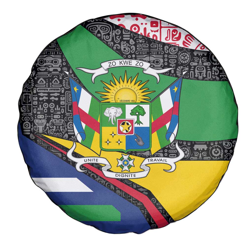Central African Republic Spare Tire Cover with Multicolor Tribal Design and National Emblem TS04