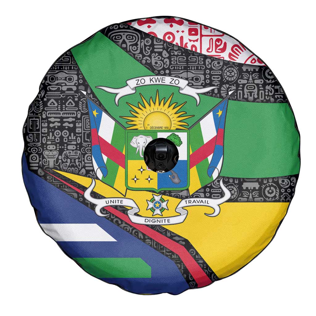 Central African Republic Spare Tire Cover with Multicolor Tribal Design and National Emblem TS04
