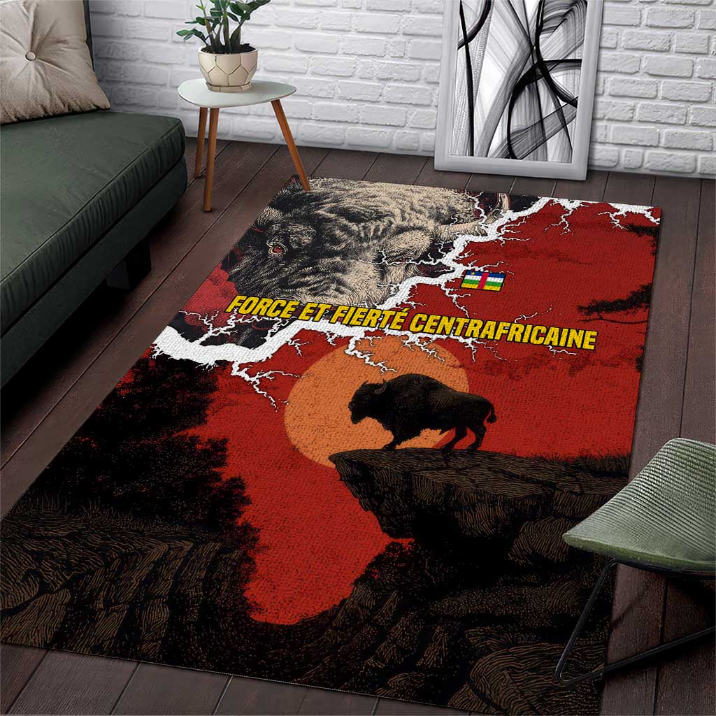 Central African Republic Area Rug Red Black Nature Design and Buffalo TS04