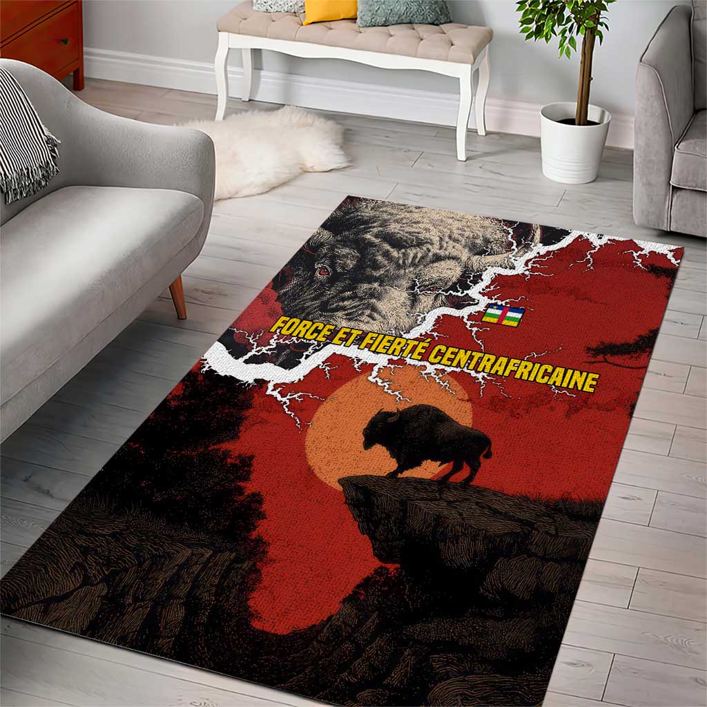 Central African Republic Area Rug Red Black Nature Design and Buffalo TS04