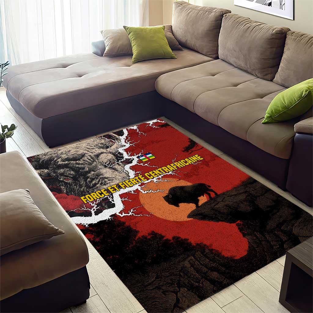 Central African Republic Area Rug Red Black Nature Design and Buffalo TS04