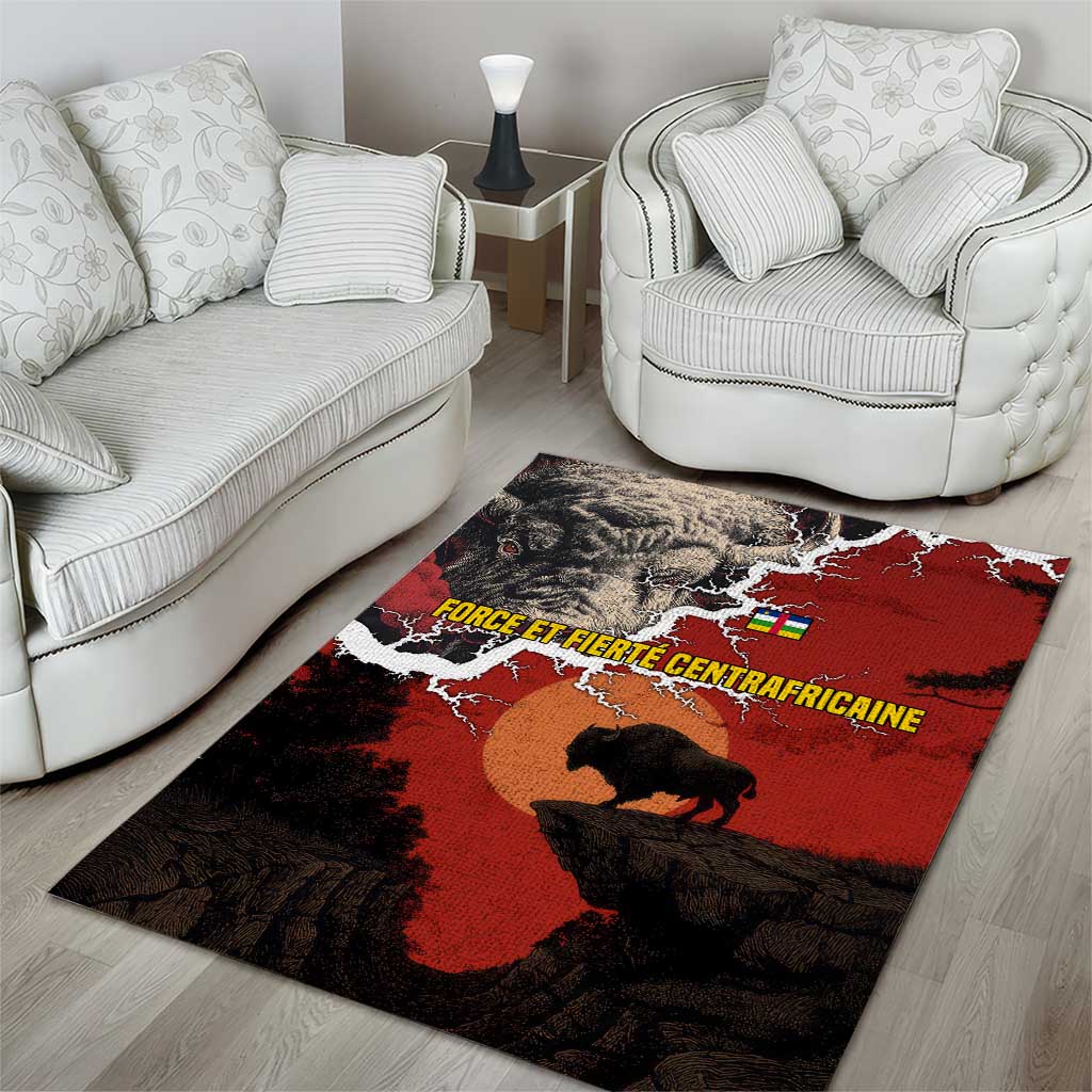Central African Republic Area Rug Red Black Nature Design and Buffalo TS04