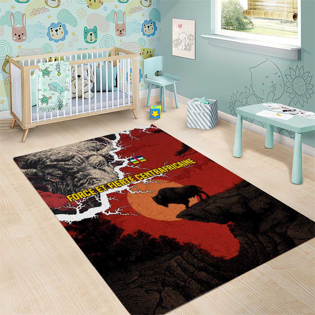 Central African Republic Area Rug Red Black Nature Design and Buffalo TS04