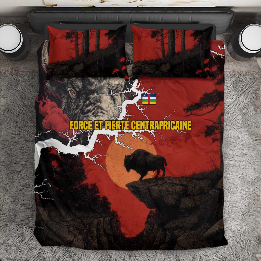 Central African Republic Bedding Set Red Black Nature Design and Buffalo TS04