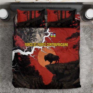 Central African Republic Bedding Set Red Black Nature Design and Buffalo TS04