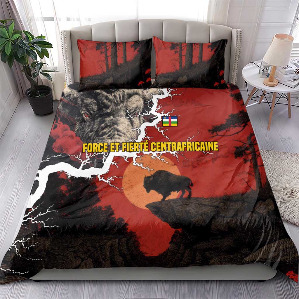 Central African Republic Bedding Set Red Black Nature Design and Buffalo TS04