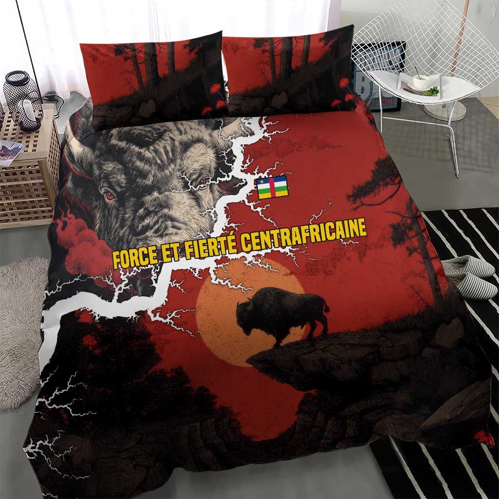 Central African Republic Bedding Set Red Black Nature Design and Buffalo TS04
