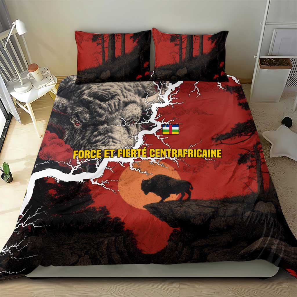 Central African Republic Bedding Set Red Black Nature Design and Buffalo TS04