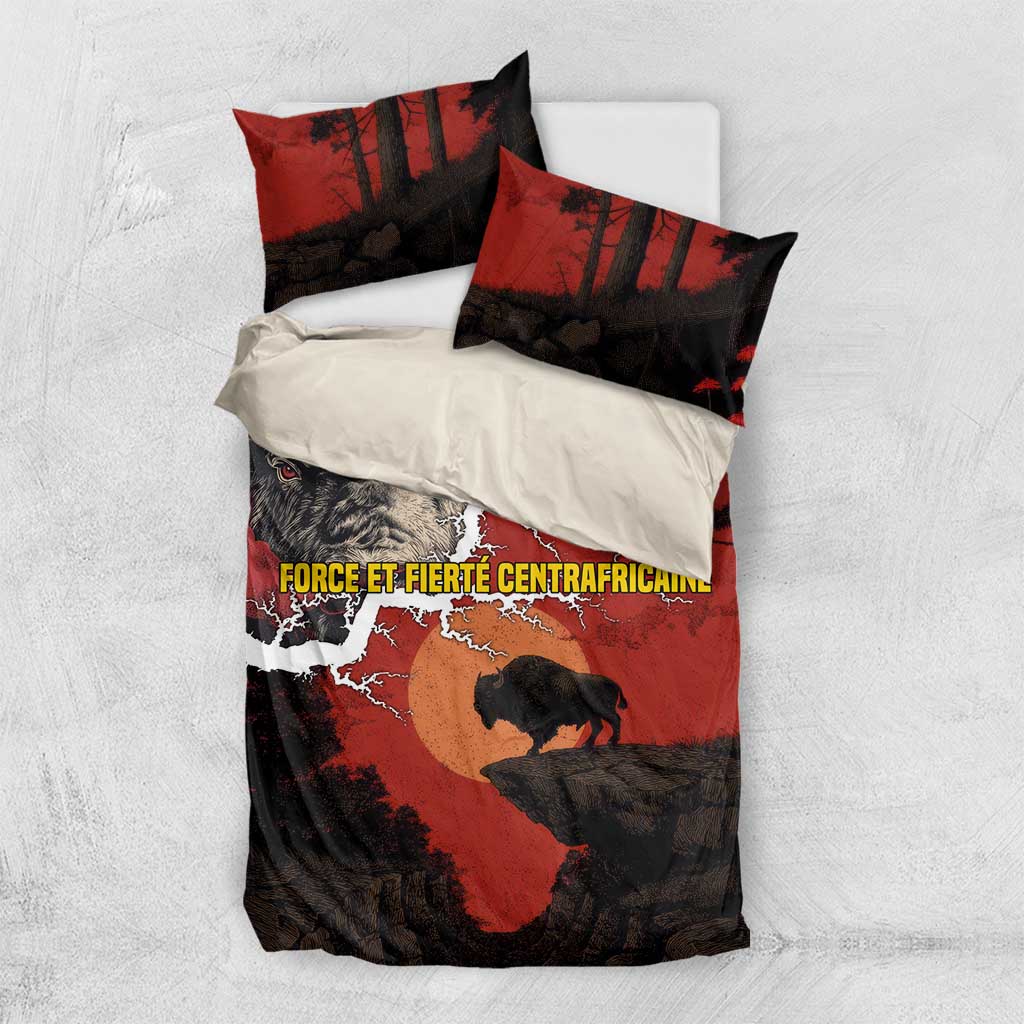 Central African Republic Bedding Set Red Black Nature Design and Buffalo TS04
