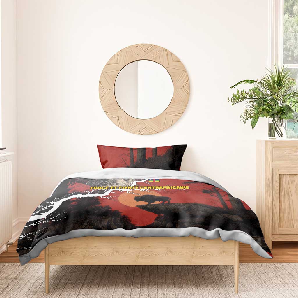 Central African Republic Bedding Set Red Black Nature Design and Buffalo TS04
