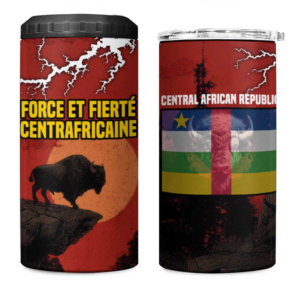 Central African Republic 4 in 1 Can Cooler Tumbler Red Black Nature Design and Buffalo TS04