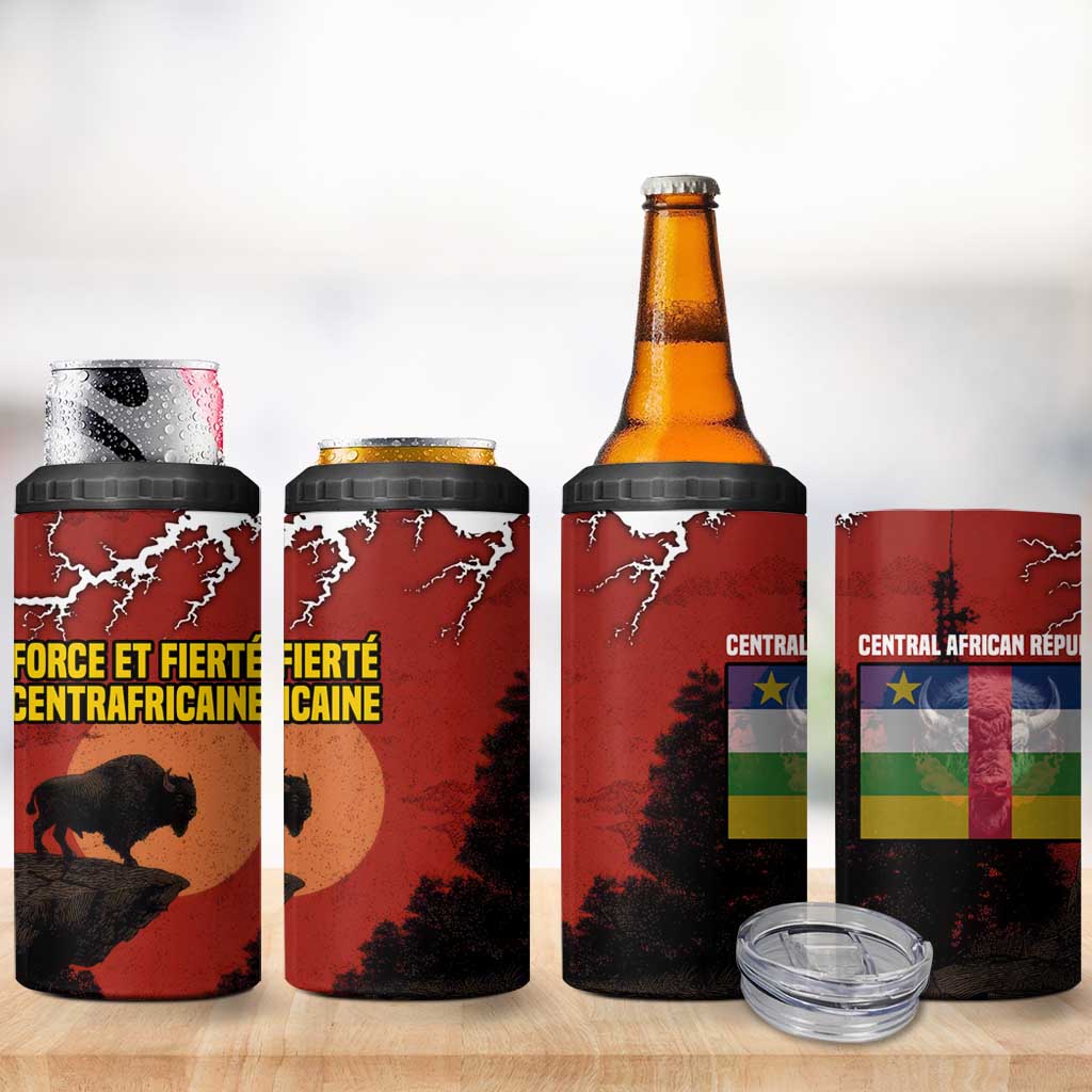 Central African Republic 4 in 1 Can Cooler Tumbler Red Black Nature Design and Buffalo TS04