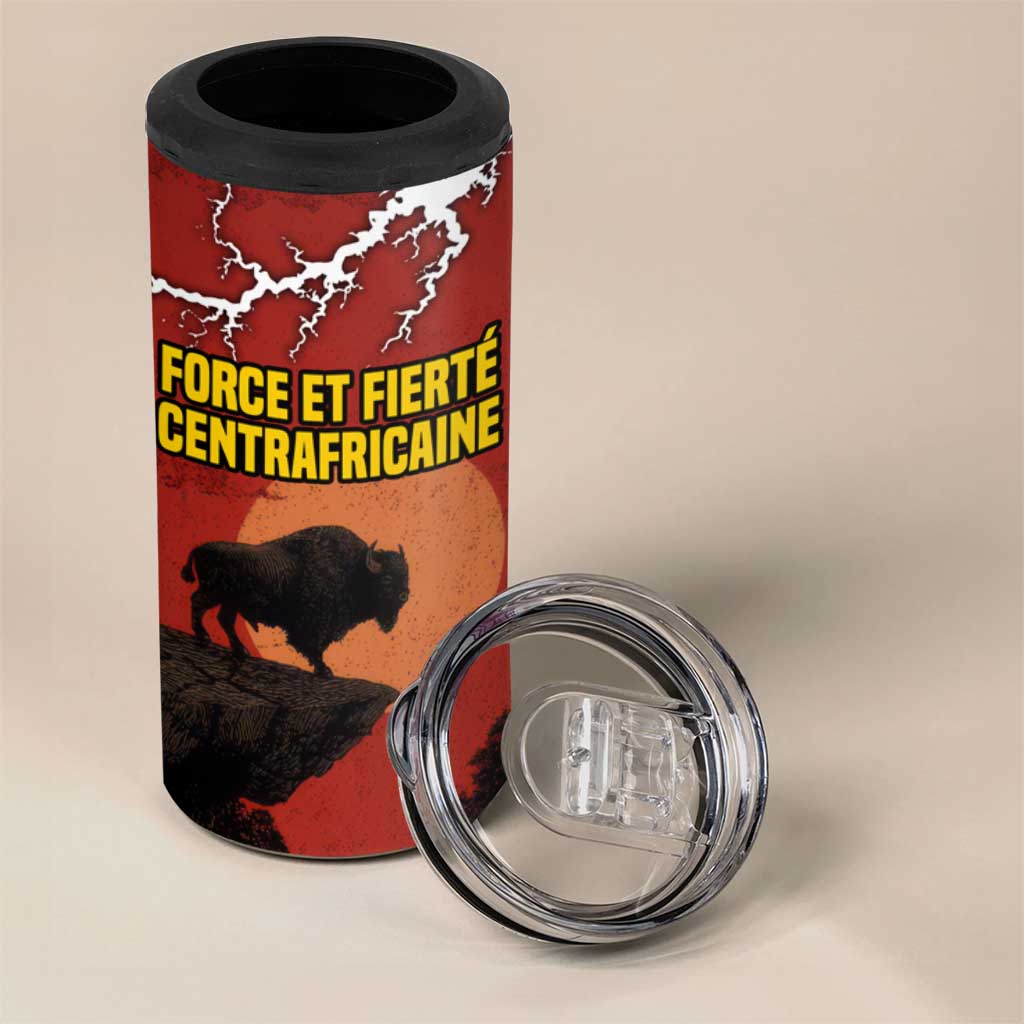 Central African Republic 4 in 1 Can Cooler Tumbler Red Black Nature Design and Buffalo TS04