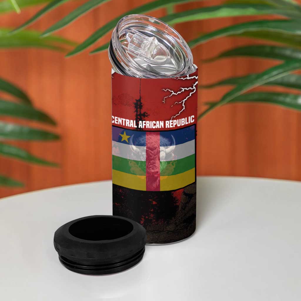 Central African Republic 4 in 1 Can Cooler Tumbler Red Black Nature Design and Buffalo TS04