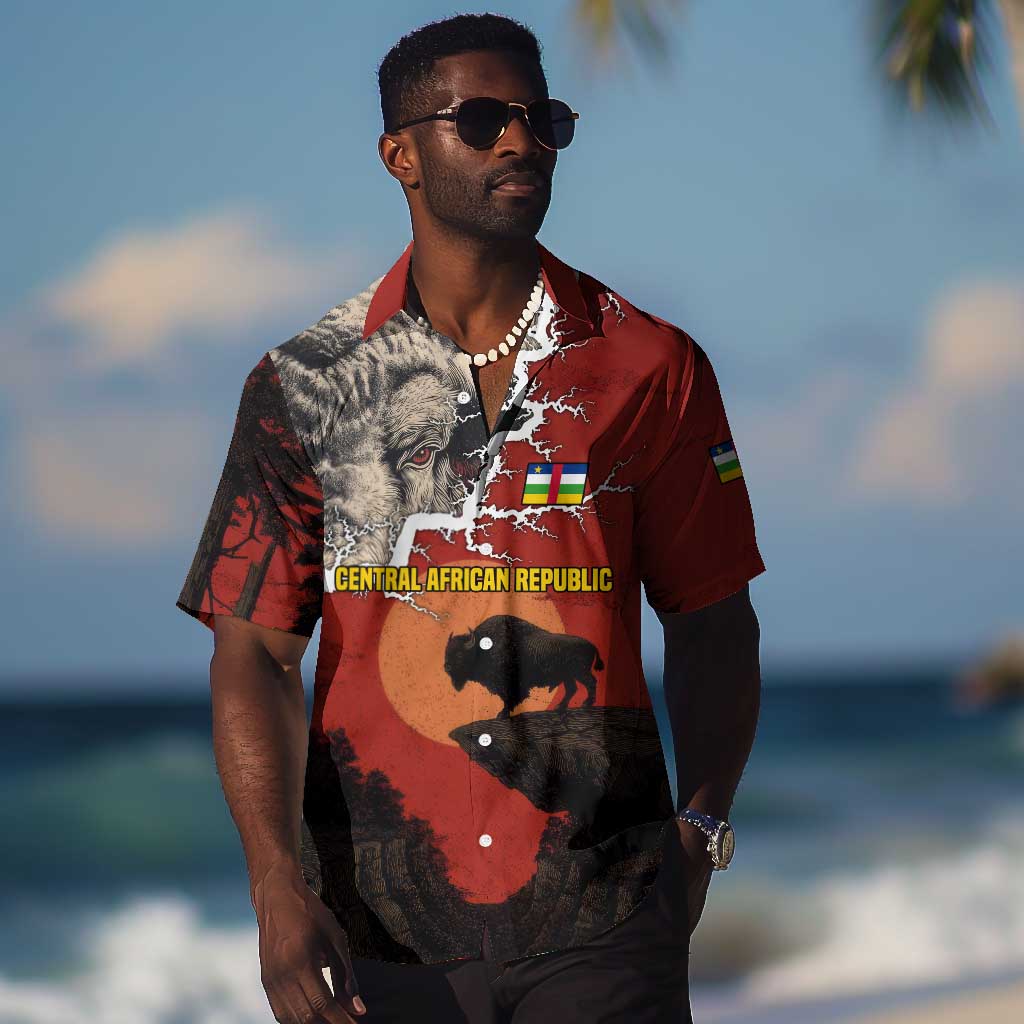 Central African Republic Hawaiian Shirt Red Black Nature Design and Buffalo TS04