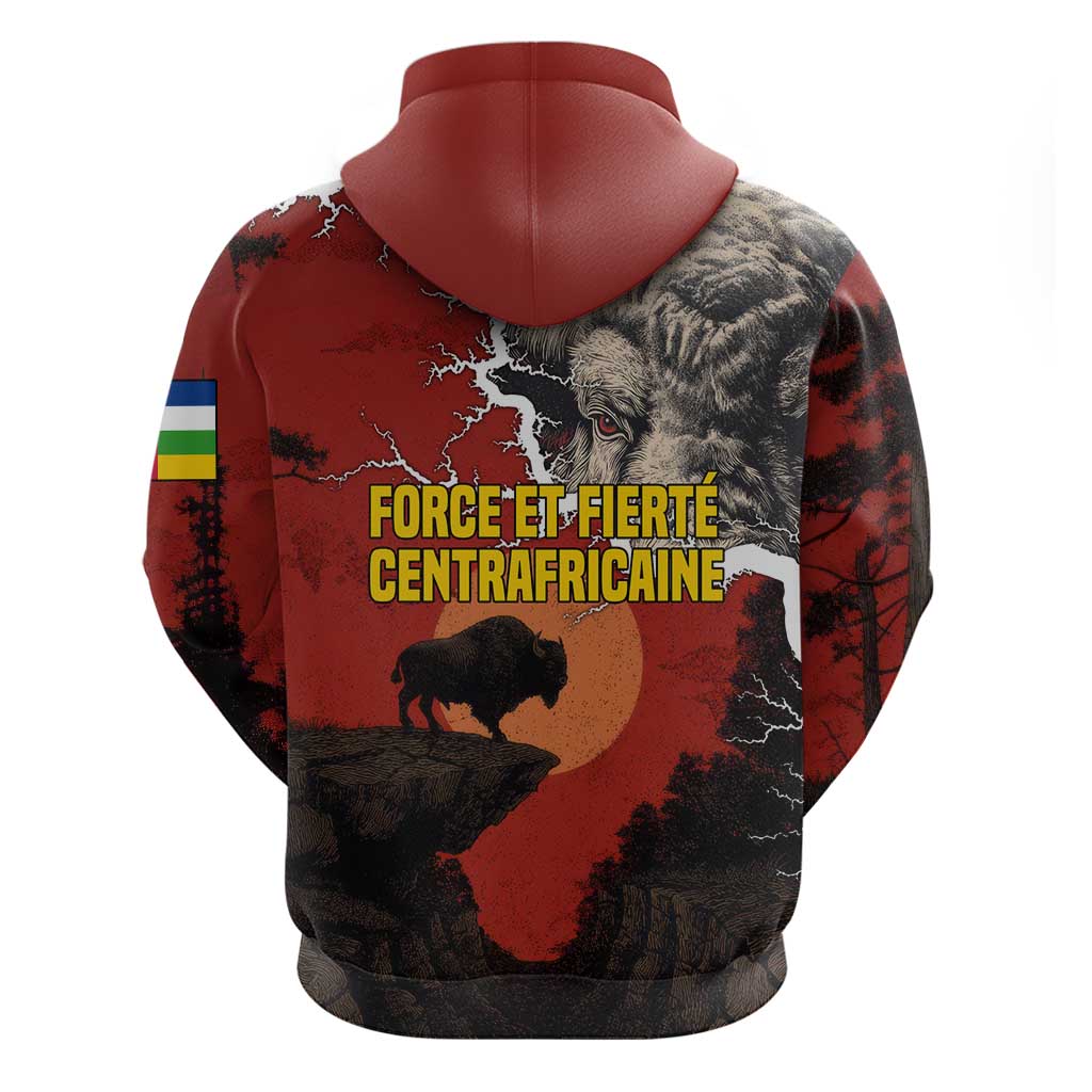Central African Republic Hoodie with Red Black Nature Design and Buffalo Pattern TS04