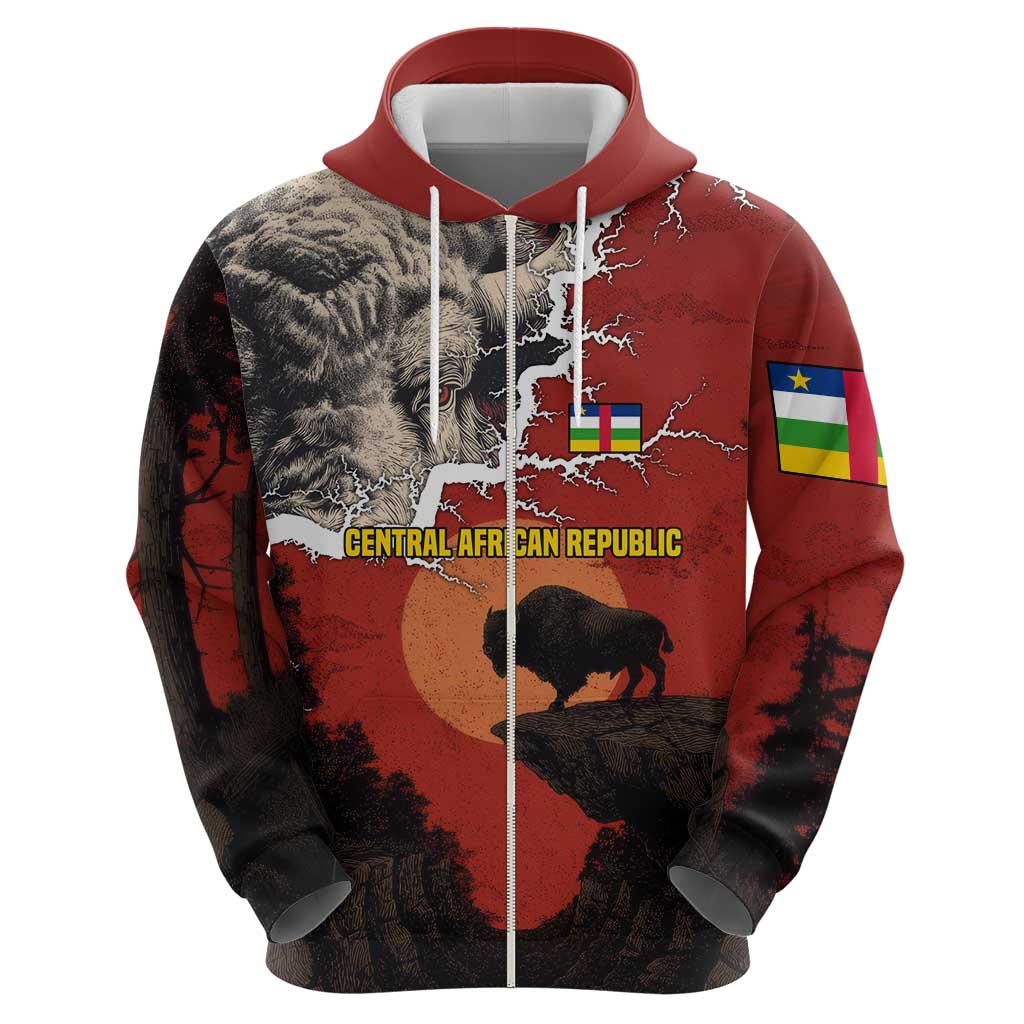 Central African Republic Hoodie with Red Black Nature Design and Buffalo Pattern TS04