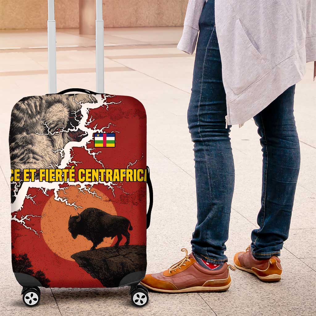 Central African Republic Luggage Cover with Red Black Nature Design and Buffalo Pattern TS04