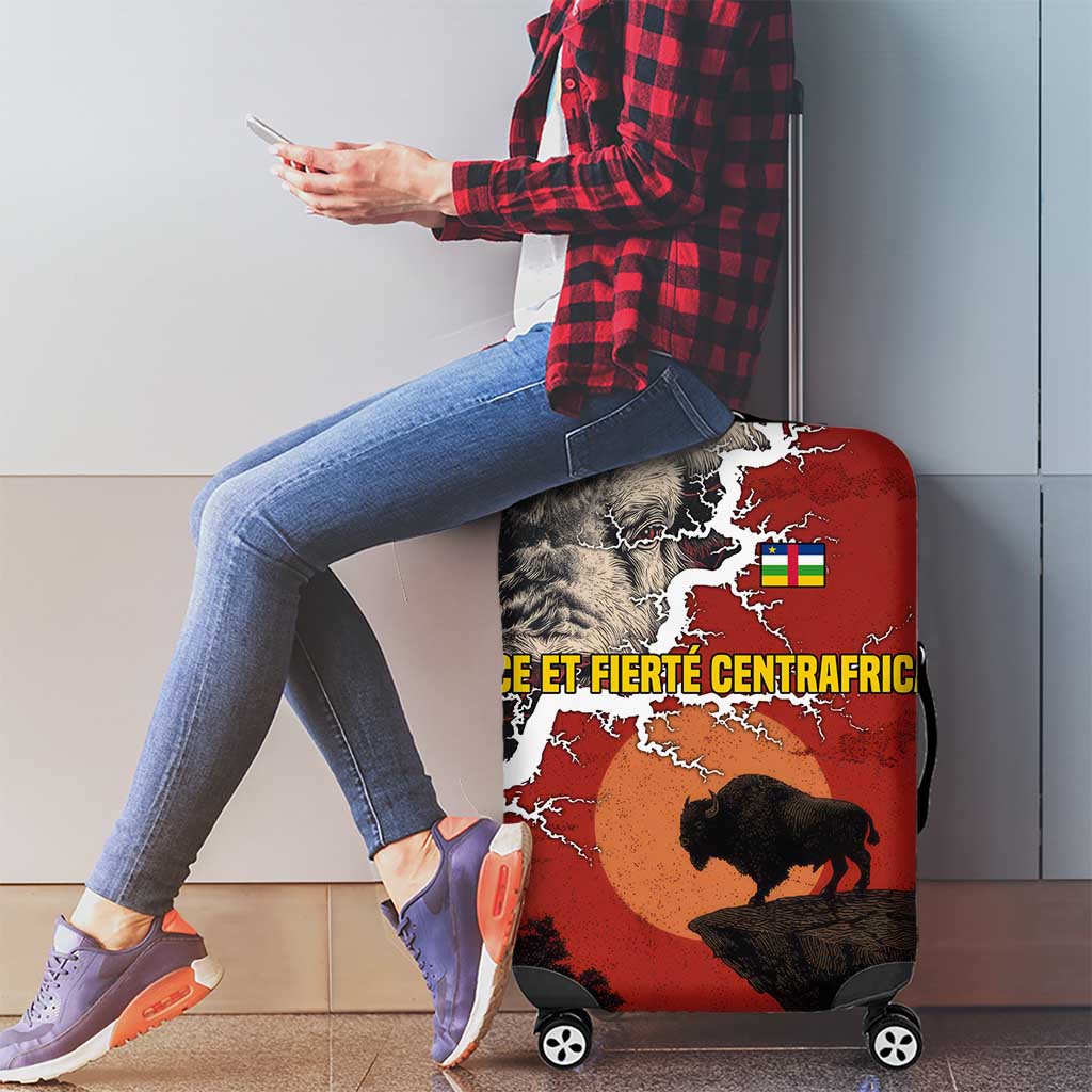 Central African Republic Luggage Cover with Red Black Nature Design and Buffalo Pattern TS04