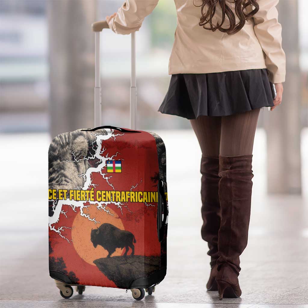 Central African Republic Luggage Cover with Red Black Nature Design and Buffalo Pattern TS04