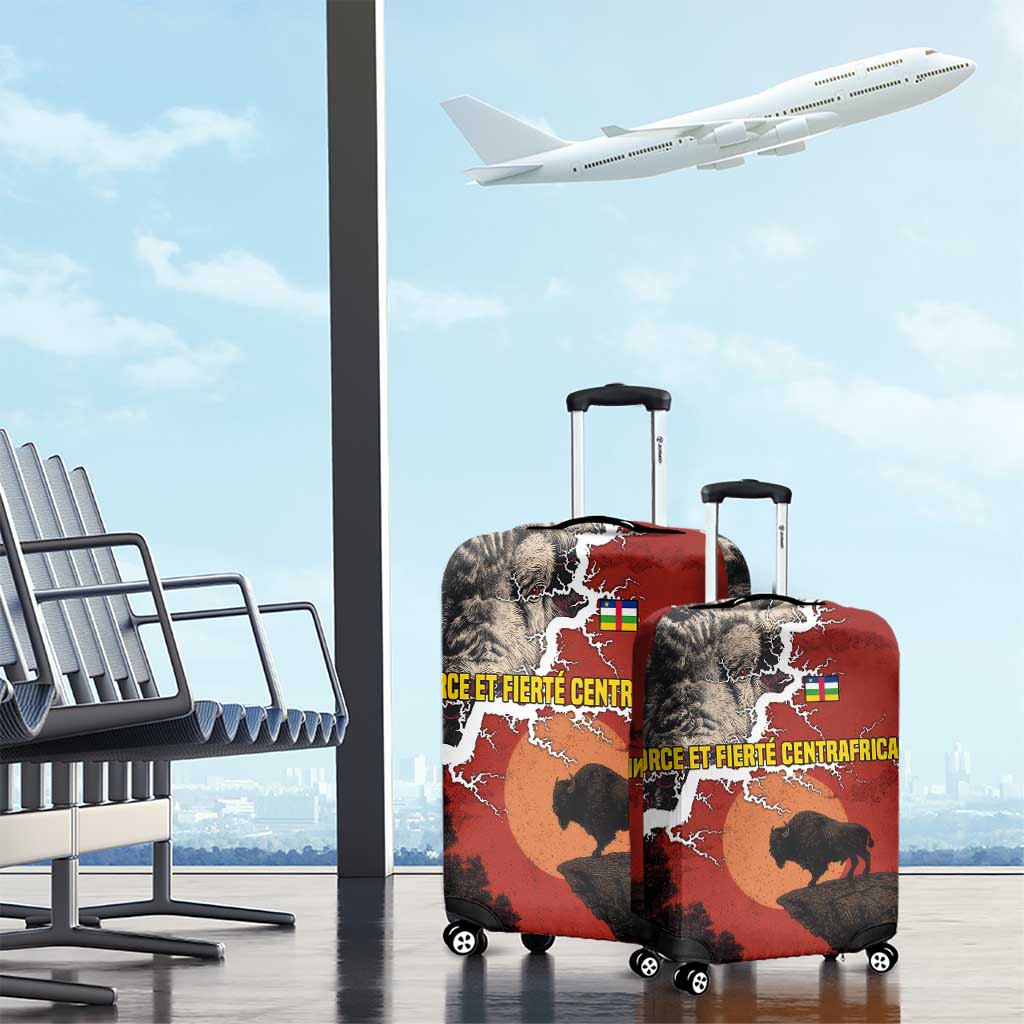 Central African Republic Luggage Cover with Red Black Nature Design and Buffalo Pattern TS04