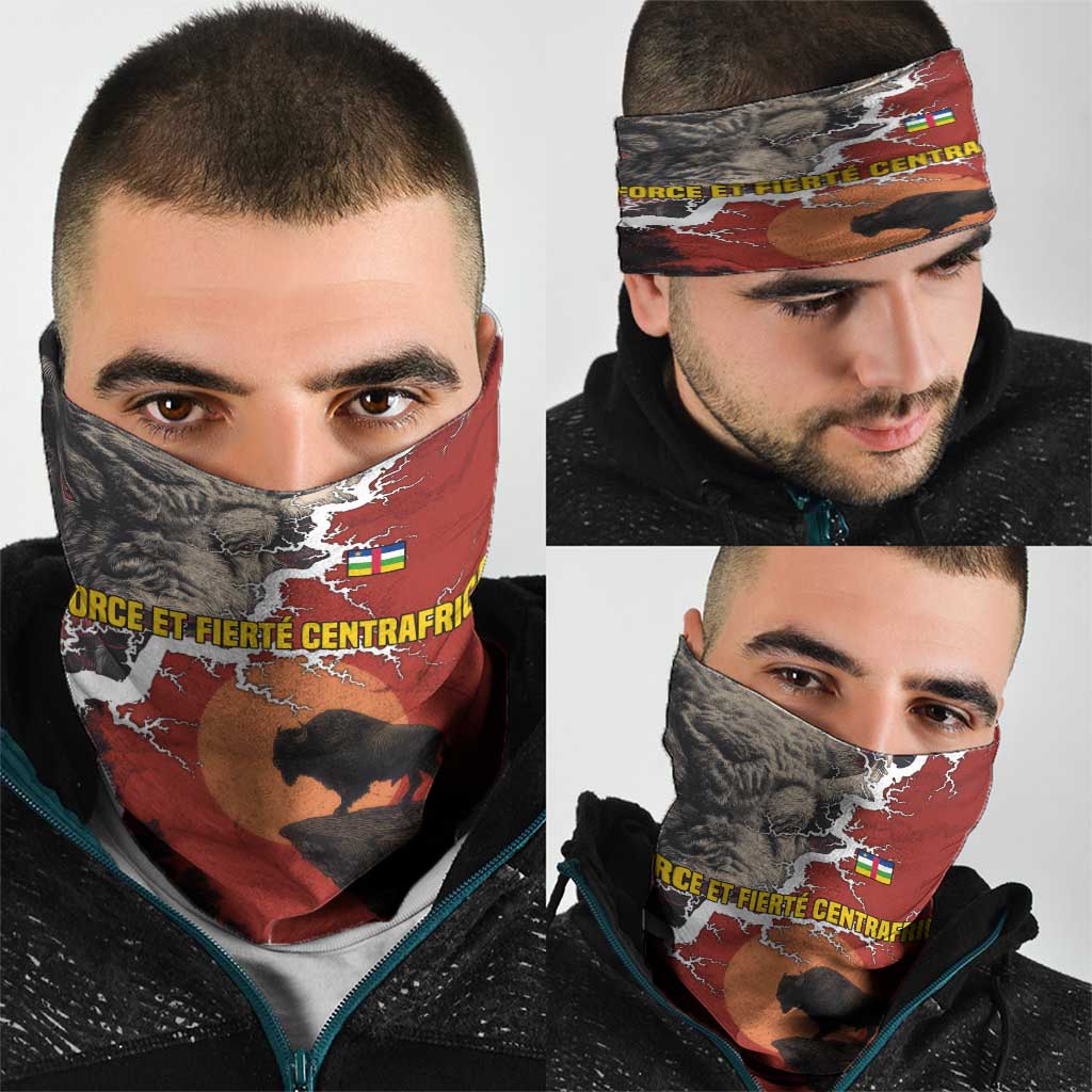 Central African Republic Neck Gaiter with Red Black Nature Design and Buffalo Pattern TS04