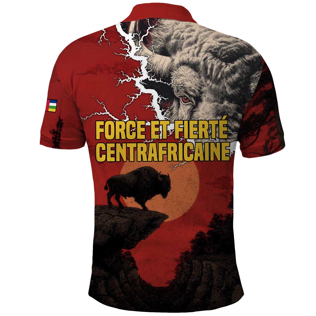 Central African Republic Polo Shirt with Red Black Nature Design and Buffalo Pattern TS04