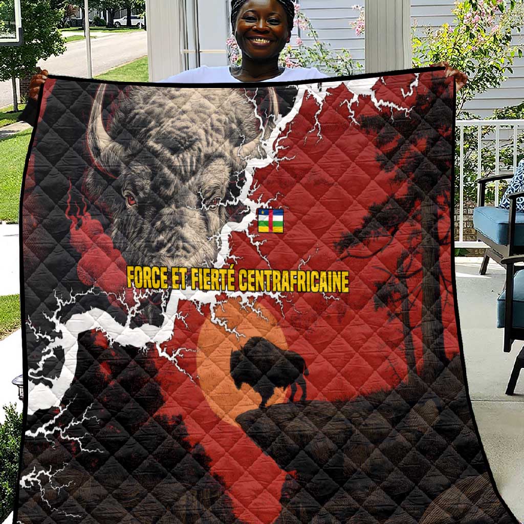 Central African Republic Quilt Red Black Nature Design and Buffalo TS04