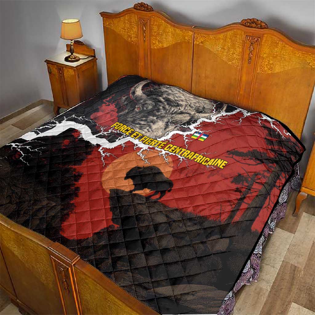 Central African Republic Quilt Red Black Nature Design and Buffalo TS04