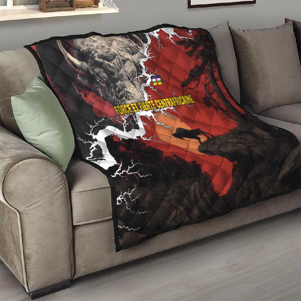 Central African Republic Quilt Red Black Nature Design and Buffalo TS04