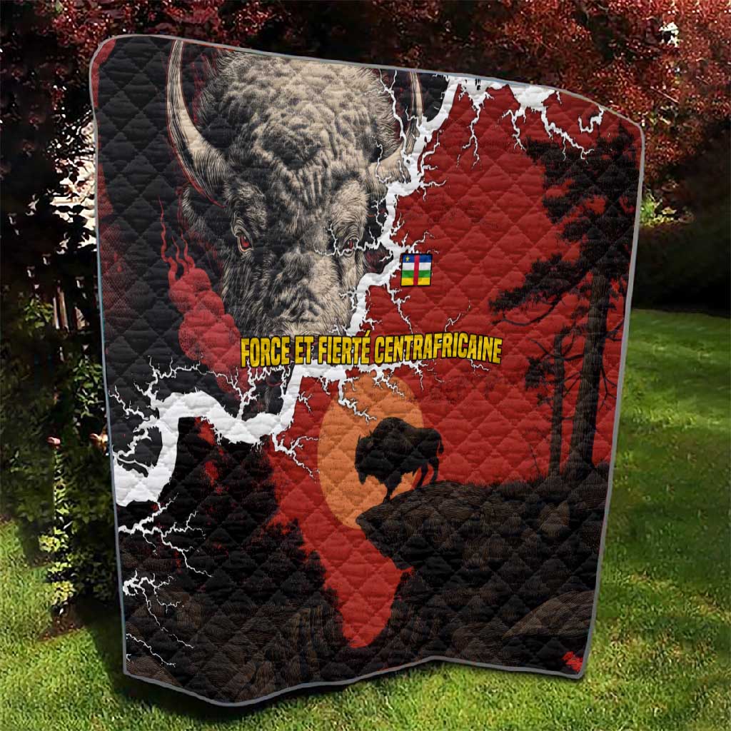 Central African Republic Quilt Red Black Nature Design and Buffalo TS04