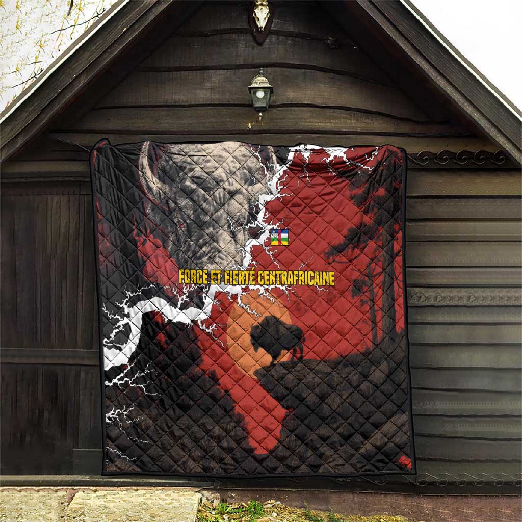 Central African Republic Quilt Red Black Nature Design and Buffalo TS04