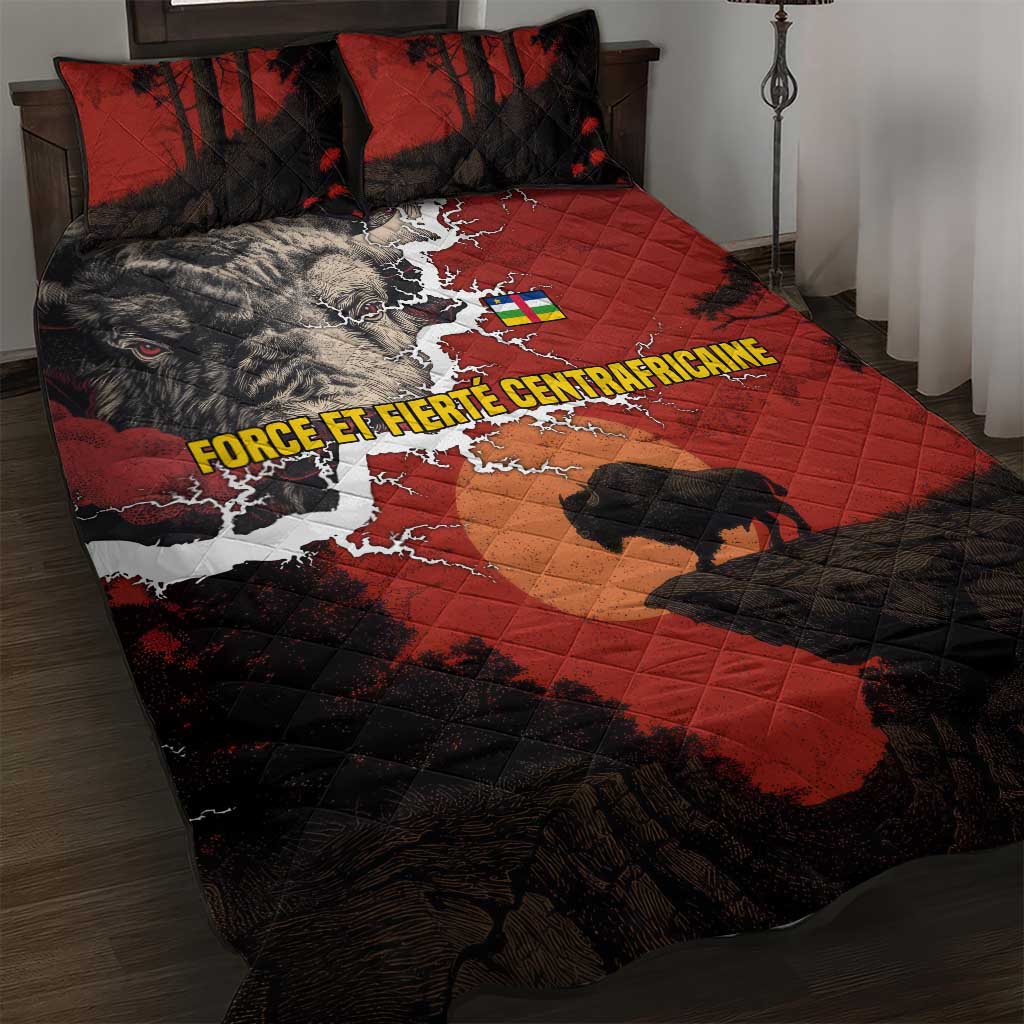 Central African Republic Quilt Bed Set Red Black Nature Design and Buffalo TS04